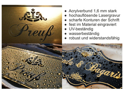 Türschild, Briefkastenschild, Klingelschild, Acrylverbund, Oberfläche Gold gebürstet, Edelstahl gebürstet oder schwarz glänzend - 70-300-005