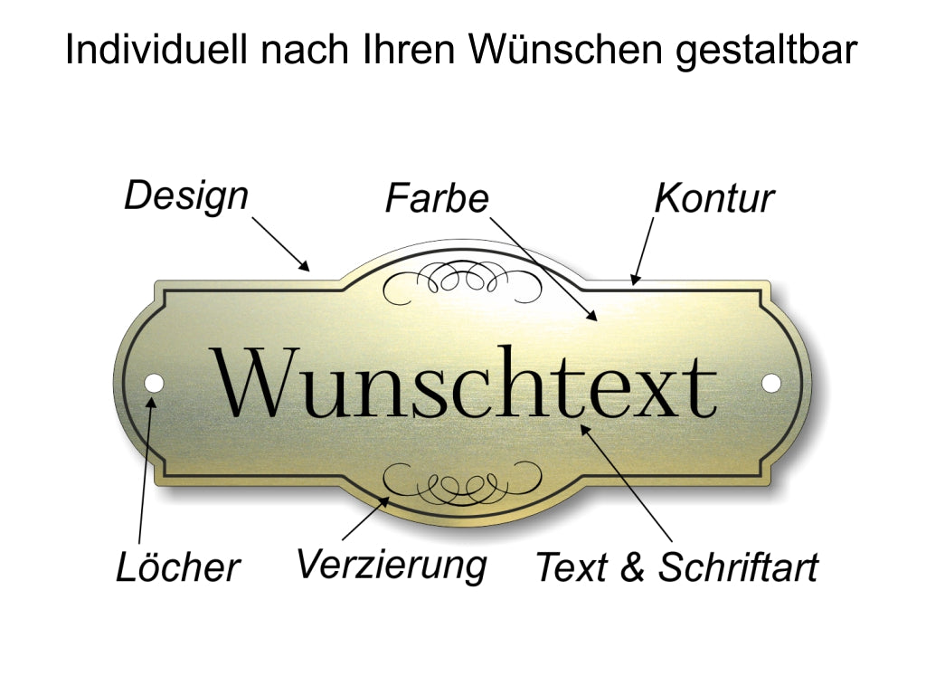 Türschild, Briefkastenschild, Klingelschild, Acrylverbund, Oberfläche Gold gebürstet, Edelstahl gebürstet oder schwarz glänzend - 70-300-005