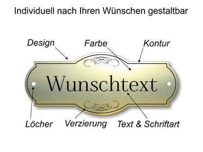 Türschild, Briefkastenschild, Klingelschild, Acrylverbund, Oberfläche Gold gebürstet, Edelstahl gebürstet oder schwarz glänzend - 70-300-005