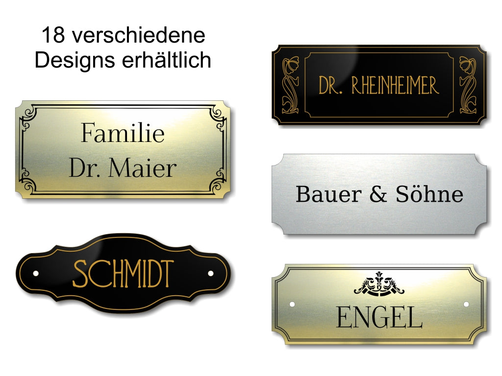 Türschild, Briefkastenschild, Klingelschild, Acrylverbund, Oberfläche Gold gebürstet, Edelstahl gebürstet oder schwarz glänzend - 70-300-005